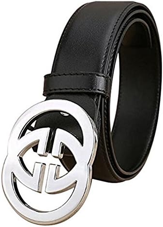 New Men Metal Belt Genuine GG Leather Belt Casual Belt Gift NO PU (Silver buckle, （30-33）105cm)