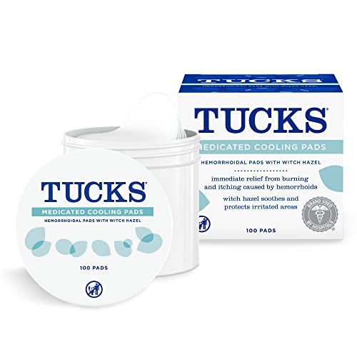 TUCKS Medicated Cooling Pads, 100 Count Hemorrhoid Pads with Witch