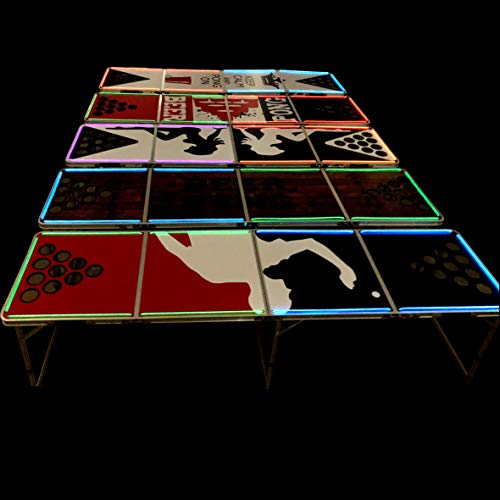 LED Lights Beer Pong Table with Holes for Cups 8' Aluminum Portable Adjustable Folding Indoor Outdoor Tailgate Drinking Party Game Squad Game Play #7 - Thumbnail 4