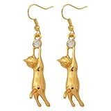 U7 Cute Cat Ear Pendant Platinum Plated Drop Earrings With Rhinestone