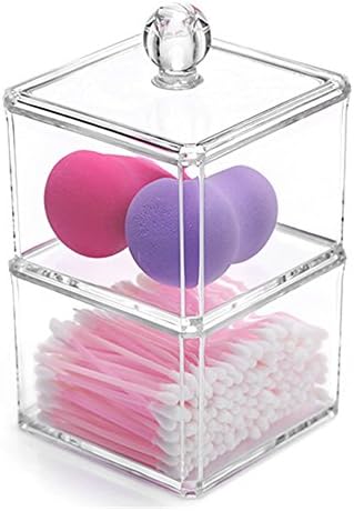 Tdvision Clear Double Layer Acrlic Multi Functional Cotton Ball and Swab Holder for Bathroom Accessories