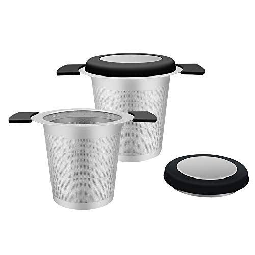 CHuangQi (Pack of 2) 18/8 Stainless Steel Fine Mesh Tea Infuser with Double Handles, Tea Strainer for Brewing Loose Leaf Tea, Fits Standard Cups Mugs Teapots