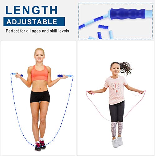 Jump Rope, 9 Feet Soft Beaded Segment Kids Jump Rope, Adjustable Length, Tangle Free, for Men, Women and Kids Keeping Fit, Workout and Weight Loss, Pack of 2 - Thumbnail 4