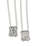 Scapular with Engraved Medal of Jesus & Our Lady of Mount Carmel, Oxidized Silver Tone, Made in Italy - 15 Inch