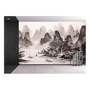 Chinese Landscape Watercolor Painting - Removable Wall Mural | Self-Adhesive Large Wallpaper - 66x96 inches