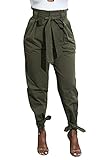 Yissang Women's Casual Loose High Waist Long Pencil Pants with Belt Bow Tie Army Green X-Large