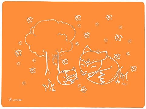 Little Bot Silky Silicone Placemat, Orange, Autumn Fox, Silky Soft for Baby,Toddler, Kid