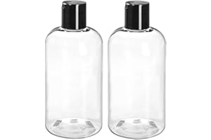 ljdeals 8 oz Clear Plastic Empty Bottles with Black Disc Top Caps, Squeezable Refillable Containers for Shampoo, Lotions, Cream and More, Pack of 2, BPA Free, Made in USA