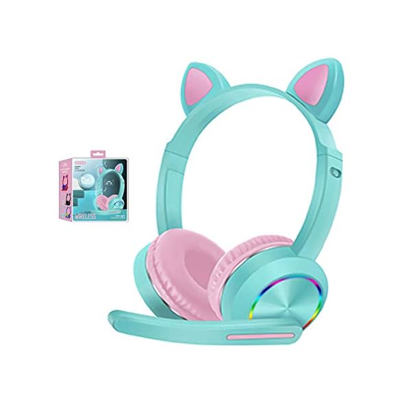 Cat-Ear-LED-Light-Up-Bluetooth-Headsets-with-MicNoise-Cancelling-Wireless-Headphones-Hands-Free-Headset-for-Children-Boys-Girls-Light-Blue Kids Headphones,Cat Ear LED Light Up Bluetooth Headsets with Mic,Noise Cancelling Wireless Headphones Hands Free Headset…