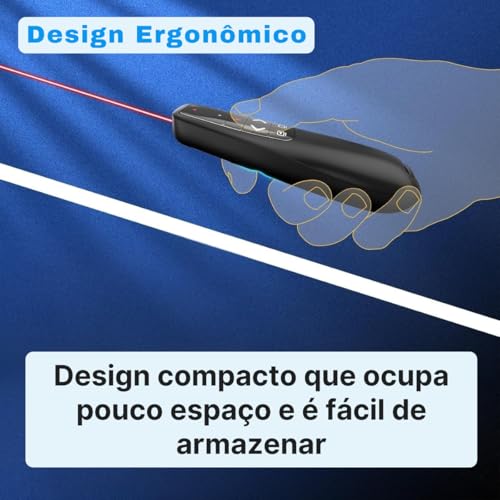 Passador de Slides Sem Fio Laser Vermelho Receptor USB A e USB C Embutido Apresentador de Slides 30m Mac Windows iPad Canva PowerPoint PDF Pilhas Inclusas