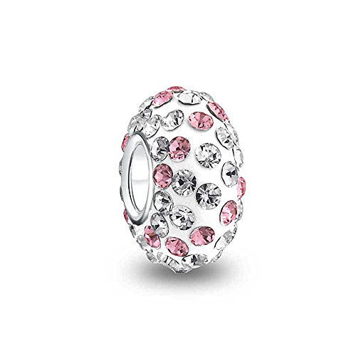 Pink White Silver Crystal Spacer Charm Bead For Women For Teen Fits European Charm Bracelet Core 925 Sterling Silver
