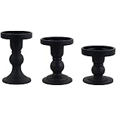 BTGLLAS 3-Piece Set of Black Glass Candlestick, Crystal Candlestick Holder Holder and Conical Candle, Christmas Candle Holder Decoration, Family Living Room Wedding Candle Holder (black1set)
