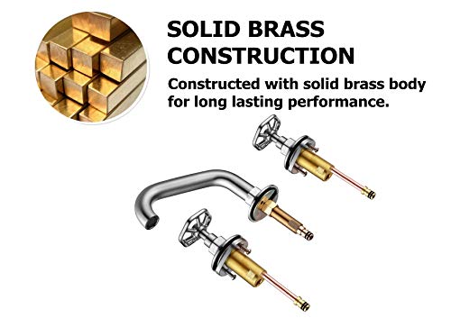 RKF Solid Brass Two Handle Widespread Bathroom Sink Faucet with Pop-up Drain with overflow and CUPC Faucet Supply Hoses,Brushed Nickel,CWF026C-BN