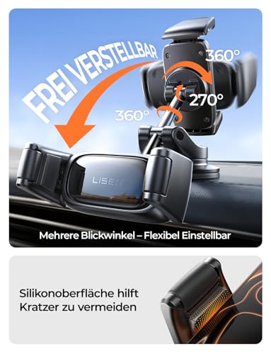LISEN Snapmount Mobile Phone Holder Car - [Roll Design] [0.1 Second Glides In] Mobile Phone Holder Car with Vacuum Suction Cup, 360° Rotatable Car Mount for iPhone 17 Pro Max & Android with Thick