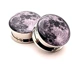 Screw on Plugs - Full Moon Picture Plugs - 0g - 8mm - Sold As a Pair