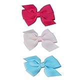 Pinwheel Bow Hair Clip - Toddler TruStay Clip - Best NO Slip Barrette For Fine Hair (Pack1-Hot Pink/Pink/Blue)