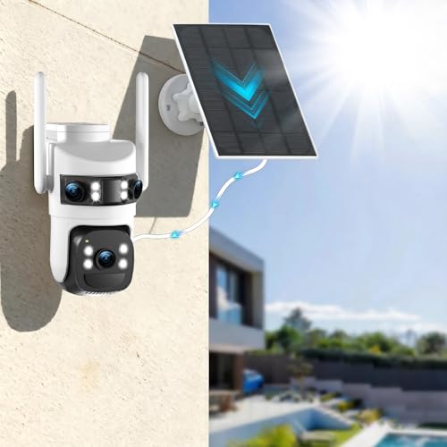 8MP 6K Triple Lens Solar Security Camera Outdoor, 5GHz/2.4GHz WiFi Wireless PTZ Camera, Color Night Vision, Auto Human Tracking, Two-Way Audio,IP66 Weatherproof Home Surveillance Cam