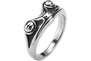 PAMTIER Unisex Stainless Steel Vintage Personalized Cute Lifelike Animal Big Eyes Frog Finger Ring Beneficial Insects