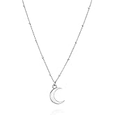 Tooliks - Sterling Silver Moon Necklace for Women - Crescent Pendnat on a Minimal Satellite Chain - Length 16" + 2" Extender (sterling silver)
