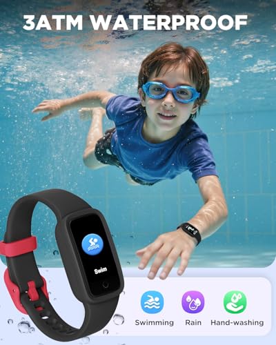 BIGGERFIVE Vigor 3 Kids Fitness Tracker Watch, AMOLED Screen, No App No Phone Needed, 3ATM Waterproof, Heart Rate and Sleep Monitor, Pedometer, Step Counter Smart Watch for Boys Girls Age 5-15, Black