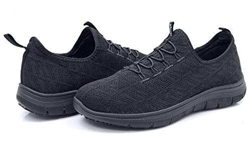 Laforst Jewel 3155 Womens Synthetic Mesh Upper Lace Up Slip Resistant Server Waitress Slip On Sneaker Black 6.5