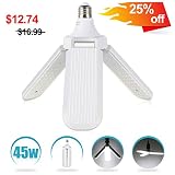 Deformable Garage Light 4500LM Tribright Garage Lighting LED 6500K Garage Light Bulb 45W Trilight Garage Light E26 Screw in LED Garage Lights led ceiling fan light bulbs For Garage Basement,Workshop