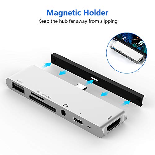 USB C Hub for iPad Pro 2018, USB Type-C to 4K HDMI Adapter w/USB 3.0, SD/TF Card Reader, 3.5mm Headphone Jack, PD Charging (Silver) - Thumbnail 5