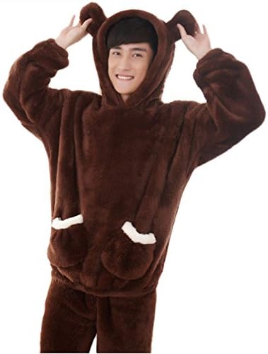 Unisex Cosplay Coral Fleece Sleepwear Lovely Cartoon Loungewear Pajamas (Brown bear, XXL)
