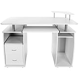 Songmics Mesa de ordenador con cajones Escritorio compacto para hogar y oficina MDF blanco LCD861W