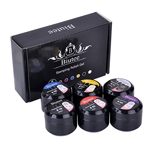 Biutee Nail stamping polish gel Pack of 6 Colors UV LED Gel Polish for nail stamping plate - Thumbnail 5