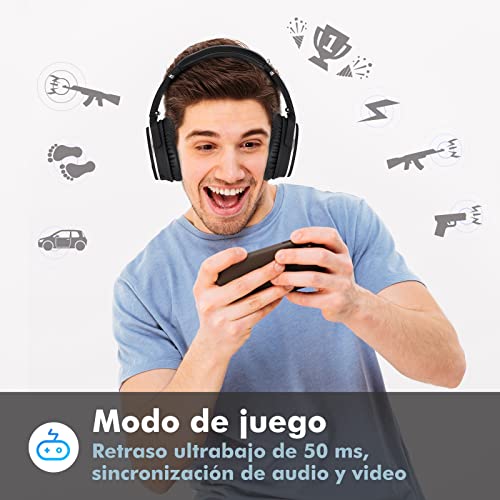 Srhythm Auriculares inalámbricos NC25 Bluetooth 5,3,Auriculares Ligeros con cancelación de Ruido sobre la Oreja con Baja latencia, Modo de Juego