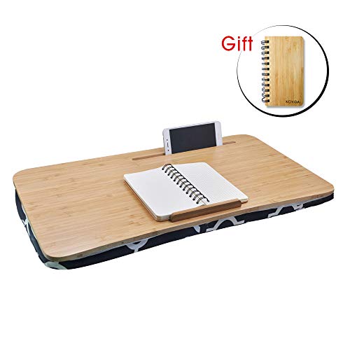 Lap Desk with Phone Holder and Devide Ledge, Natural Bamboo Table, Fits 17 inch Laptops (20” x 12.3” Surface, Navy Blue)