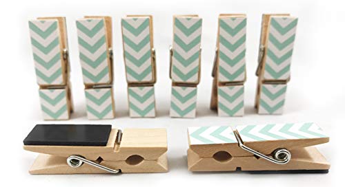 Loddie Doddie 8 Count Clothes Pin Magnets | Chevron- Teal. Perfect for Office Decor and Classrooms