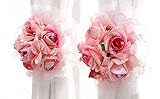 EIGA 2 Pcs Roses Curtain Tiebacks Fringed strap Rope Strong Holdbacks Drapery Holder Decorations Window Treatment Holdback Sheer Drapery Tie Back for Room Decorations