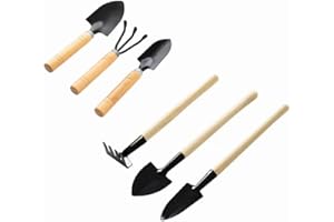 FUNNTY Gardening Tools Sets, Spade Shovel Rake, 6 Pieces Garden Tool Kit Mini Spade Shovel and Rake for House Plants Care Dur