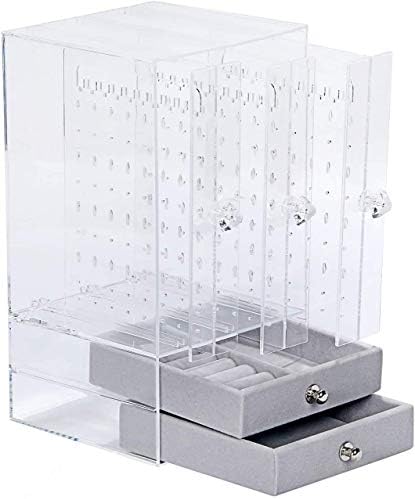 SiSe9 Large Capacity Earring Stand Earring Storage 3 Storage Boards Double Drawer Acrylic Material Jewelry Storage Bore Dock Accessory Case Transparent Clear Storage Case