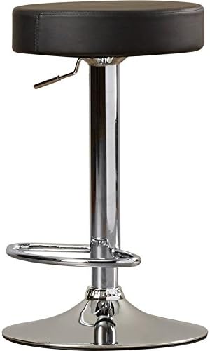 Adjustable Kitchen Dining Round Black Faux Leather Bar Stool with Footrest