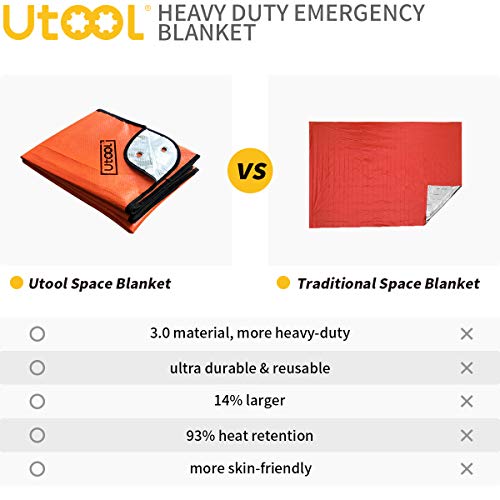 UTOOL Survival Emergency Blanket, Waterproof Insulated Tarp, Reflective