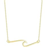 LUSSO 14k Yellow Gold Bohemian Wave Necklace For Women, Silver Cute Surfing Wave Necklace - Minimalist Ocean Wave Necklace, Vintage Wave Pendant Necklace For Summer Holiday Party Birthday Gifts