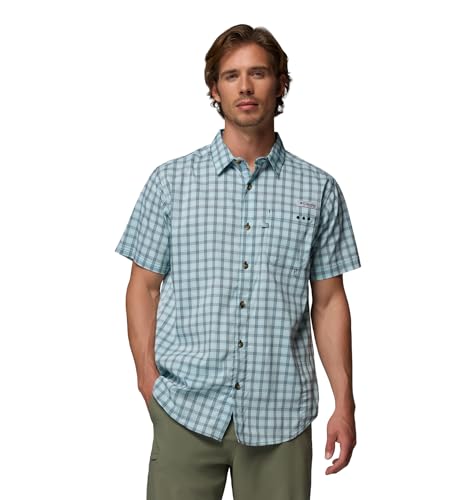 Columbia Men's PFG Harbor Peak Short Sleeve Shirt, Collegiate Navy Driftnet Pla…