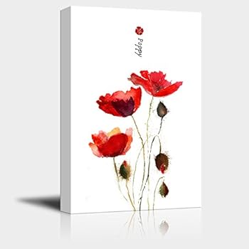 wall26 Canvas Wall Art - Watercolor Style Red Poppies - Giclee Print Gallery Wrap Modern Home Decor Ready to Hang - 16x24 inches