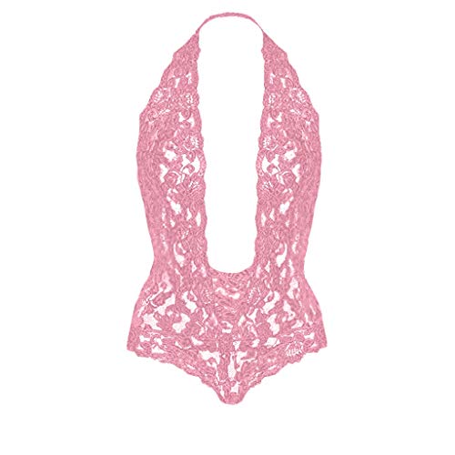 Bodysuit for Women Sexy Club Under 5 Dollars,SMALLE◕‿◕ Womens Plus Size Sexy Lace Teddy Deep V Backless Bodysuit Pink