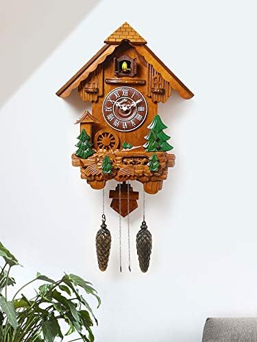 Horo (Imported) Brown Wooden Cuckoo Clock with Single Bird and Pendulum Hut Shape Auto Night Shut Off in Dark (Sensor)/Volume Control, Sound On-Off Switch 52x41x13cms (H/20.4" Inch)