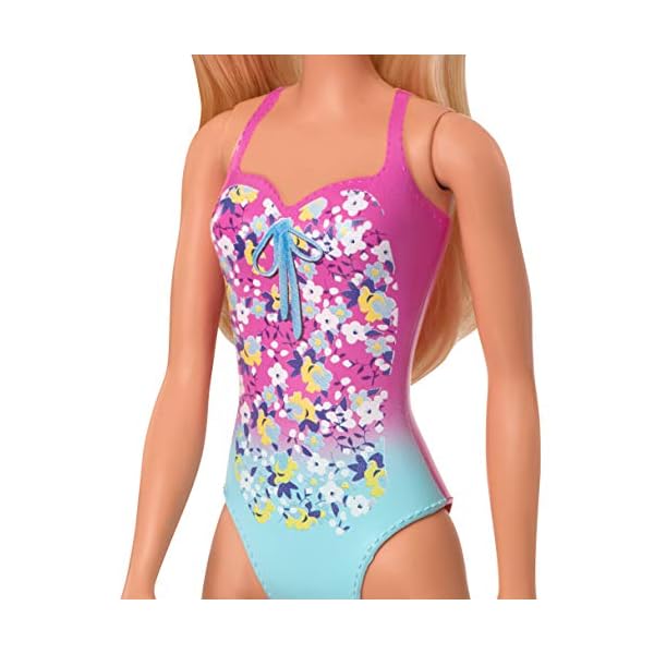 Barbie GHW37 - Beach Puppe mit Badeanzug im Blumenmuster, Spielzeug ab 3 Jahren – Bild 4