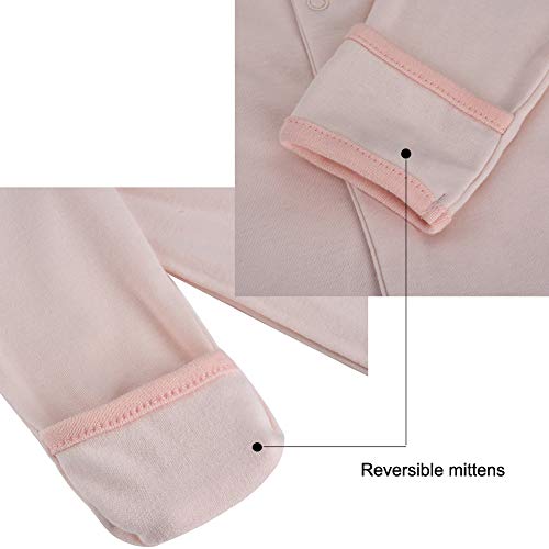 Baby Footed Pajamas with Mittens - 3 Packs Infant Girls Cotton Onesies Sleepwear - Thumbnail 4
