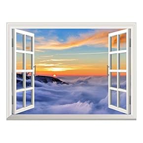 Removable Wall Sticker/Wall Mural - Majestic View of Sea of Clouds at Sunrise | Creative Window View Wall Decor - 24"x32"