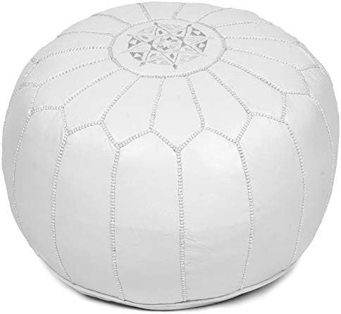 Handmade moroccan Handmade Leather Footstool Marrakech Poufs White with White Stitching Unstuffed 23" x 12''/ poufs for Living Room Unstuffed