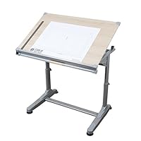 Stand Up Desk Store Height Adjustable Drawing and Drafting Table with 39.2"W x 27.5" D Surface, Silver Frame with Birch Top