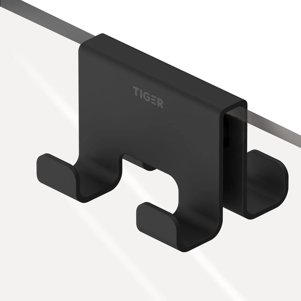 Tiger Caddy Towel Hook for Shower Enclosure 6-8 mm Double, 5,6 x 7 x 5 cm, Black