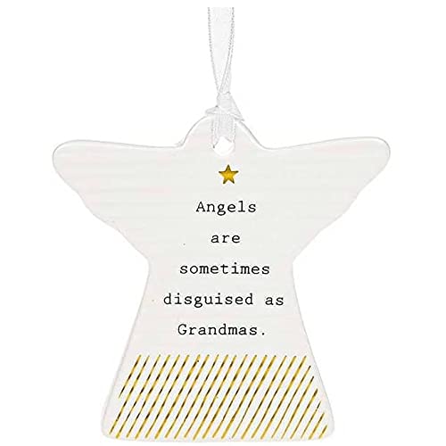 Joes Davies Thoughtful Words White and Gold Ceramic Guardian Angel Angels are sometimes disguised as Grandmas Gift Boxed 8x8cm
